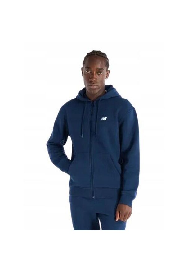 New Balance - Bluza na co dzień męska NEW BALANCE na zamek z kapturem. Typ kołnierza: kaptur. Kolor: niebieski. Materiał: dresówka. Sport: bieganie