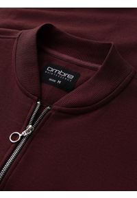 Ombre Clothing - Rozpinana bawełniana męska bluza dresowa bomberka – bordowa V13 OM-SSZP-0215 - XXL. Okazja: na co dzień. Kolor: czerwony. Materiał: bawełna, dresówka. Wzór: aplikacja. Styl: sportowy, elegancki, casual