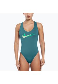 Strój pływacki jednoczęściowy damski Nike Multi Logo Crossback. Kolor: zielony #1