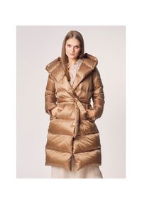 Ochnik - Beżowa kurtka zimowa damska. Kolor: beżowy. Materiał: nylon. Sezon: zima #1