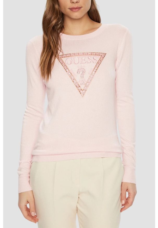Guess - GUESS Różowy damski sweter Ivory. Kolor: różowy