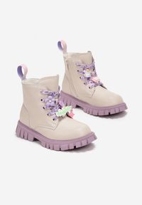 Born2be - Beżowe Botki Workery z Ozdobnym Sznurowaniem Paulla. Okazja: na co dzień. Kolor: beżowy. Styl: casual #3