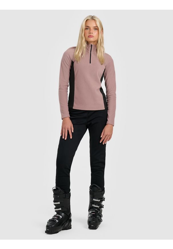 4f - 4F Bielizna termiczna polarowa (góra) damska - brązowa XL. Typ kołnierza: kołnierzyk stójkowy. Kolor: brązowy. Materiał: polar. Sezon: zima. Sport: turystyka piesza