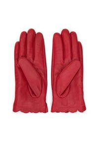 Wittchen - Damskie rękawiczki skórzane z falbanką i kokardką czerwone. Kolor: czerwony. Materiał: skóra. Styl: elegancki