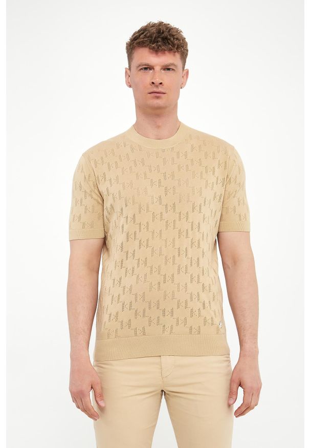 Karl Lagerfeld - T-shirt męski z ażurowym logo KARL LAGERFELD. Wzór: ażurowy