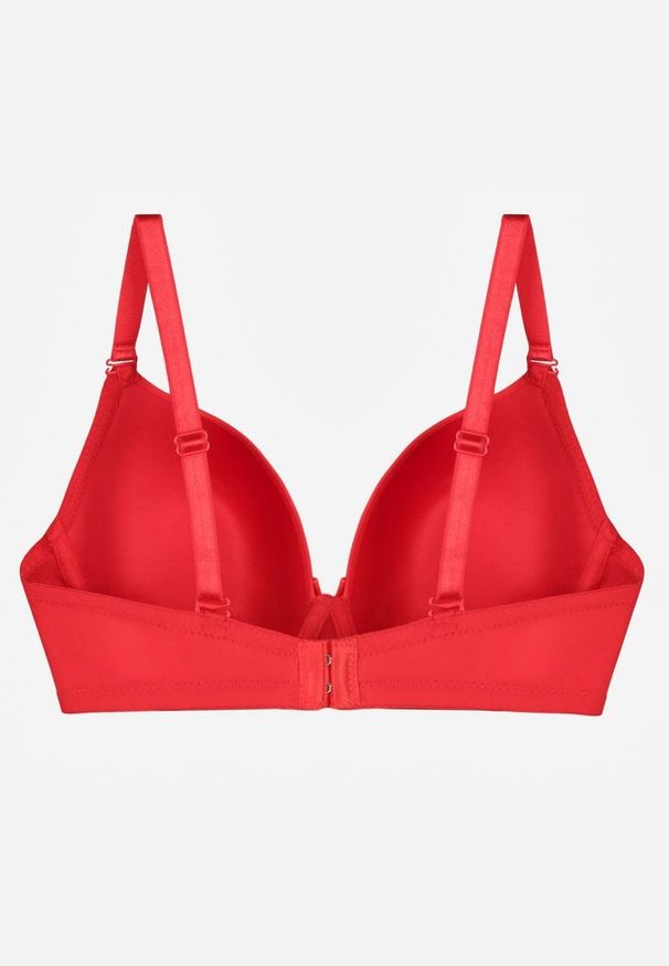 Renee - Czerwony Gładki Biustonosz o Klasycznym Fasonie Zdobiony Kokardką Caloris. Kolor: czerwony. Wzór: aplikacja, gładki