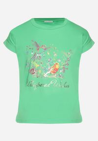 Born2be - Zielony T-shirt z Kolorowym Nadrukiem z Bawełny Mepitia. Okazja: na co dzień. Kolor: zielony. Materiał: bawełna. Wzór: kolorowy, nadruk. Styl: klasyczny, casual, elegancki #7