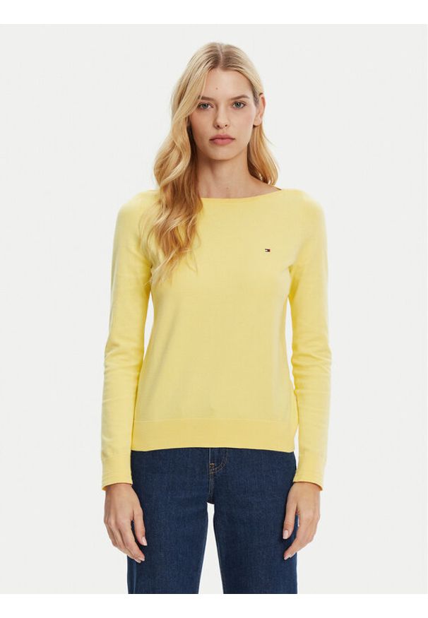 TOMMY HILFIGER - Tommy Hilfiger Sweter WW0WW40099 Żółty Regular Fit. Kolor: żółty. Materiał: syntetyk, bawełna