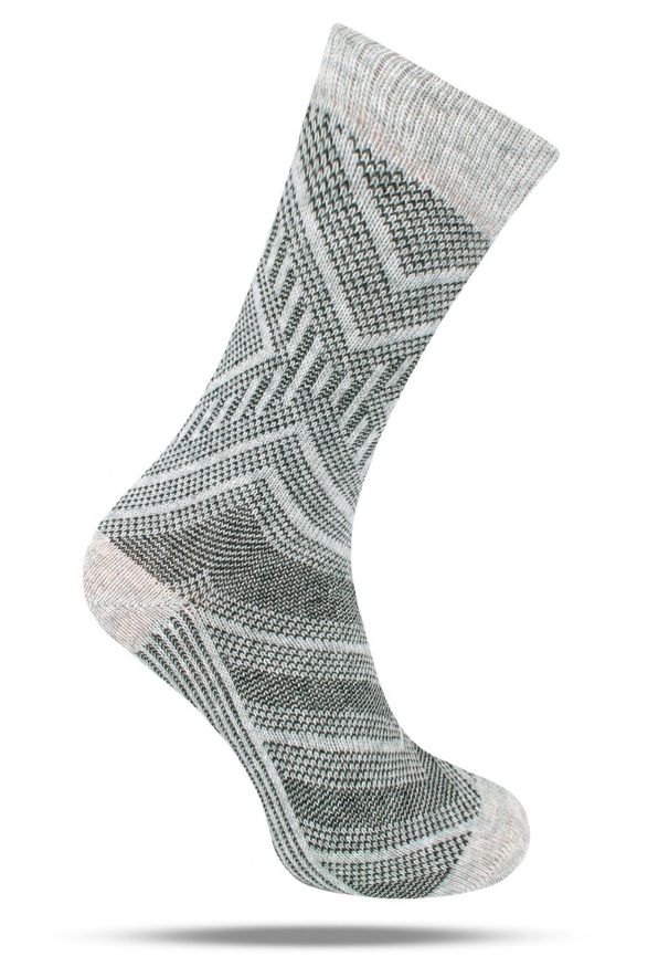 His Story - Ciepłe Wełniane Skarpetki Zimowe - Popielate ze Wzorem. Kolor: szary. Materiał: wełna, elastan, poliamid. Wzór: geometria