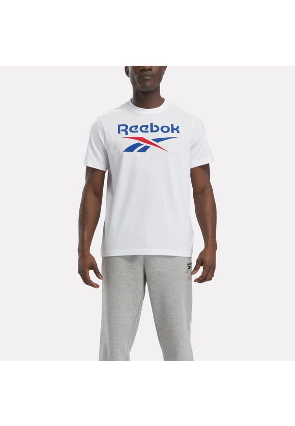 Koszulka fitness męska Reebok krótki rękaw. Kolor: biały. Materiał: bawełna. Długość rękawa: krótki rękaw. Długość: krótkie. Sport: fitness