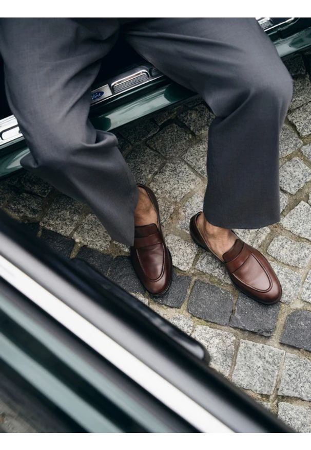 Ryłko - Brązowe mokasyny męskie. Kolor: brązowy. Materiał: skóra. Styl: street