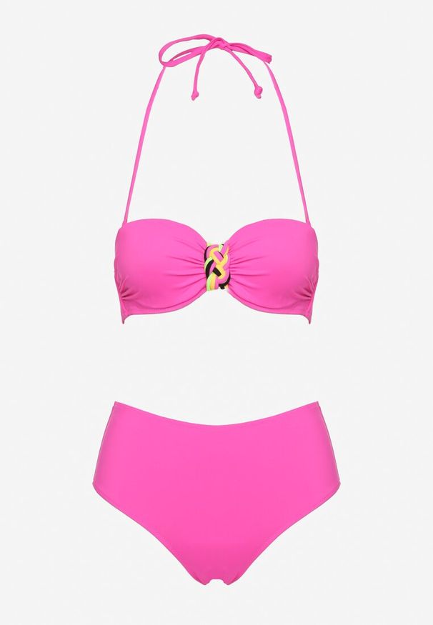 Born2be - Fuksjowe Bikini Biustonosz z Geometrycznym Wzorem Majtki Typu Figi Ulosalia. Kolor: różowy. Wzór: geometria