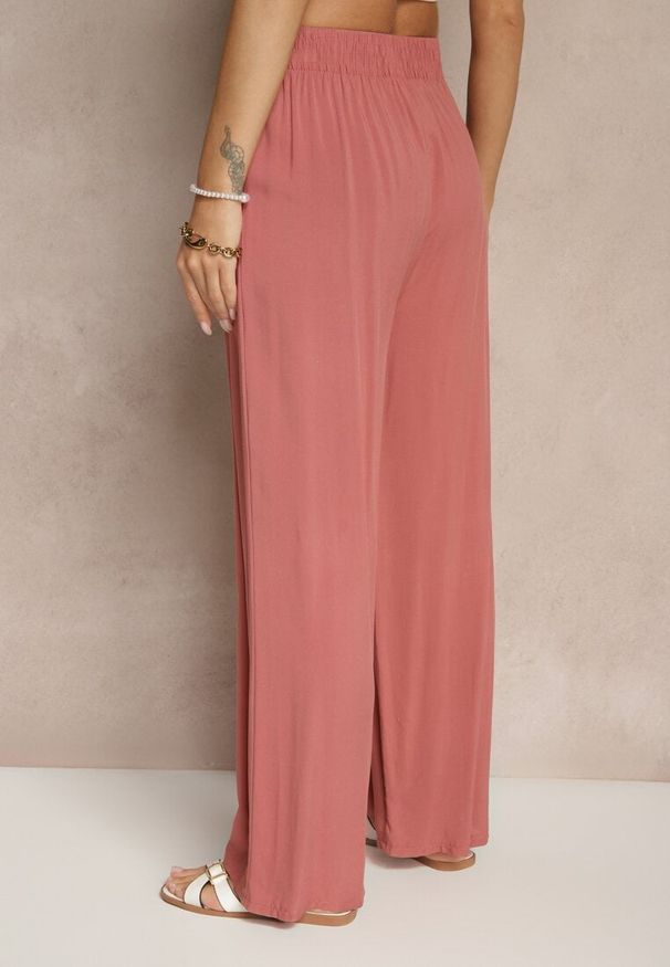Renee - Różowe Szerokie Spodnie z Wiskozy High Waist Naivella. Stan: podwyższony. Kolor: różowy. Materiał: wiskoza. Sezon: lato