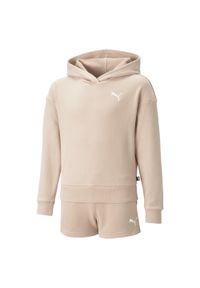 Dres Puma Loungewear Short Suit G, Dzieci. Kolor: różowy. Materiał: dresówka