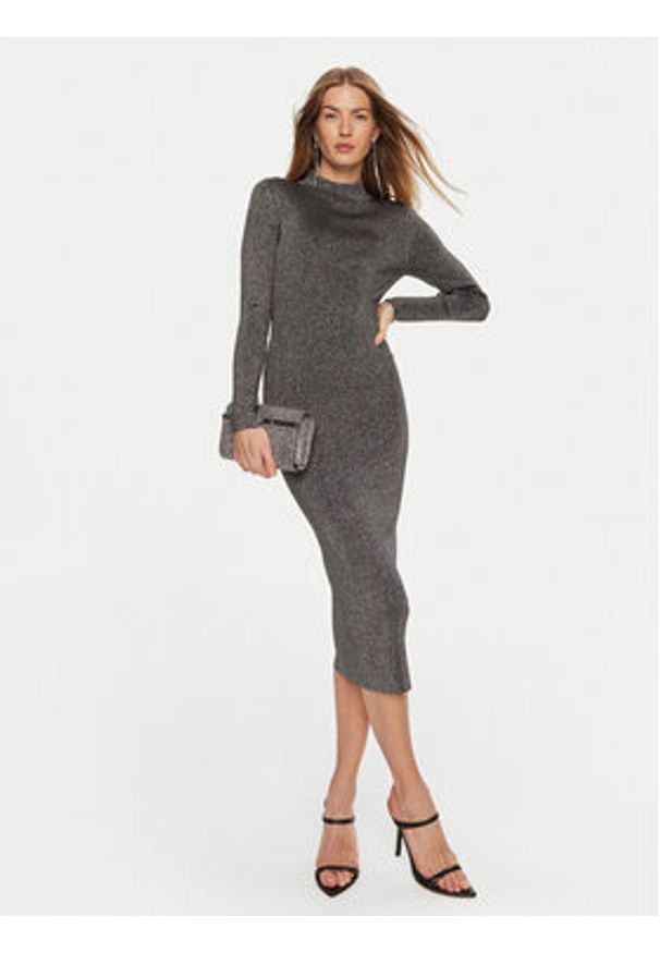 MICHAEL Michael Kors Sukienka dzianinowa MF482KPAFB Srebrny Slim Fit. Kolor: srebrny. Materiał: wiskoza
