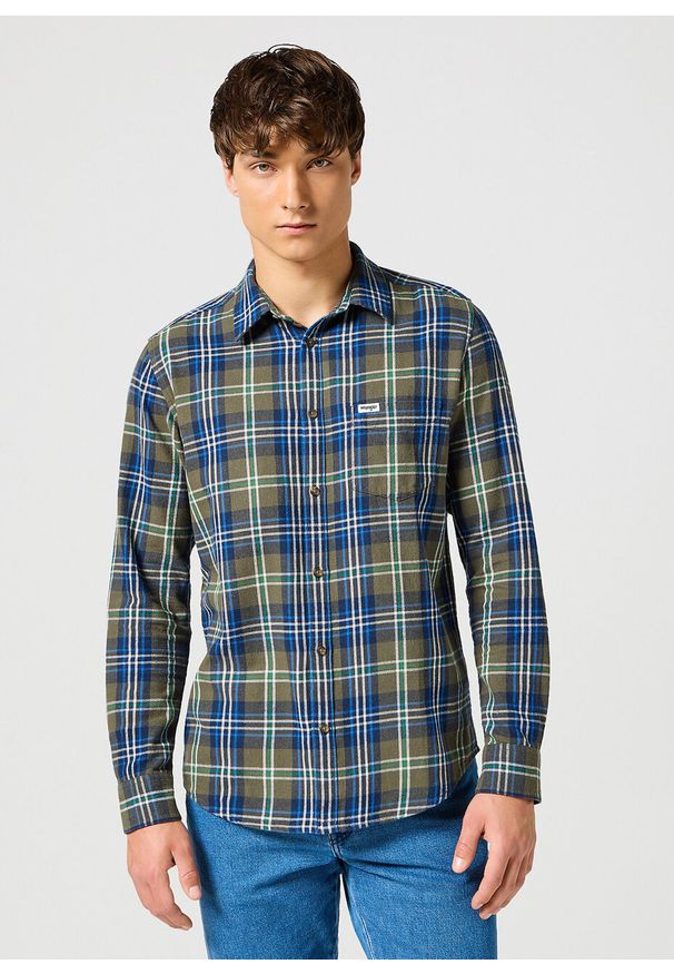 Wrangler - WRANGLER MĘSKA KOSZULA 1 PKT SHIRT GREEN BLUE 112357239 W5X2017986