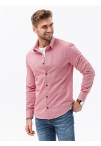 Ombre Clothing - Bawełniana koszula męska z tkaniny w stylu Oxford SLIM FIT - czerwona V18 K642 - XXL. Kolor: czerwony. Materiał: bawełna, tkanina #5