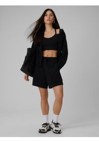 4f - 4F Bluza dresowa regular z modalem damska - czarna M. Okazja: na co dzień. Typ kołnierza: kaptur. Kolor: czarny. Materiał: dresówka. Długość rękawa: raglanowy rękaw. Długość: krótkie. Wzór: gładki. Styl: casual #2