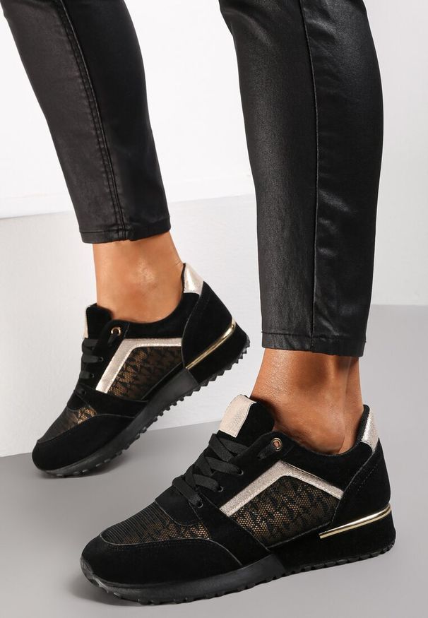 Renee - Czarne Sneakersy Rekke. Kolor: czarny. Materiał: jeans, materiał, skóra, lakier. Szerokość cholewki: normalna