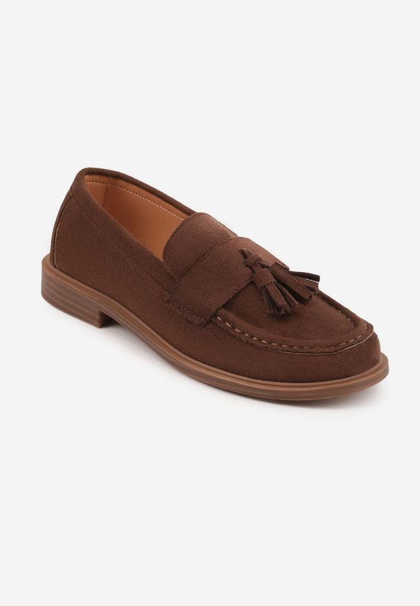 Renee - Ciemnobrązowe Mokasyny VICES z Wkładką ze Skóry Naturalnej Ozdobione Chwostami Maritune. Okazja: na co dzień. Kolor: brązowy. Materiał: skóra. Wzór: aplikacja. Styl: elegancki, casual