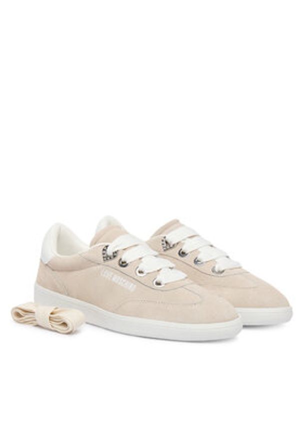 Love Moschino - LOVE MOSCHINO Sneakersy JA15142G1OIG0110 Écru. Kolor: kremowy. Materiał: skóra, zamsz