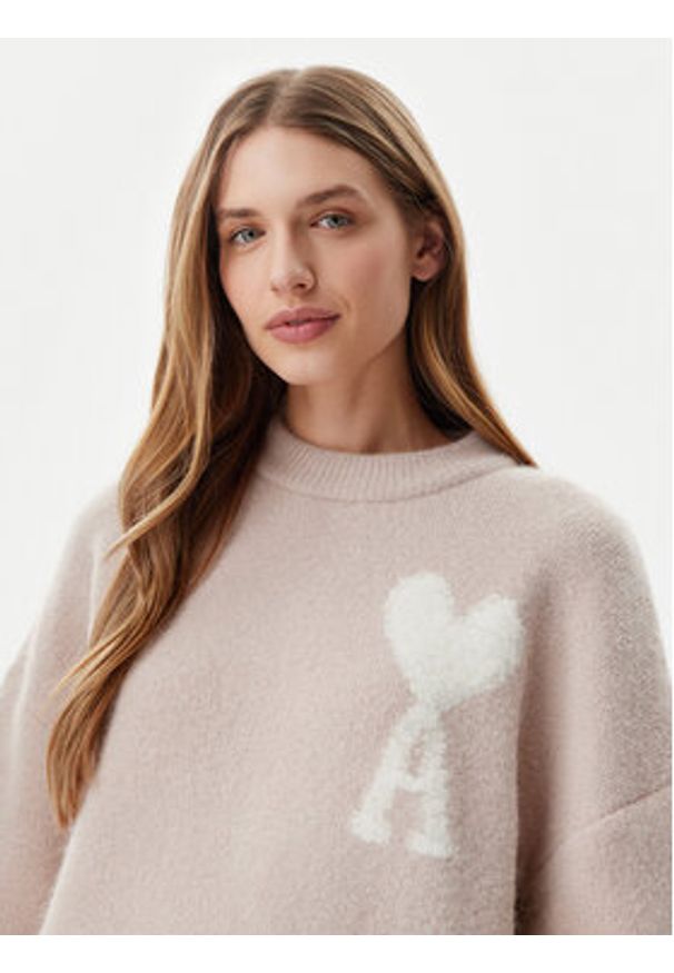 AMI PARIS Sweter UKS025.KN0032 Różowy Regular Fit. Kolor: różowy. Materiał: wełna