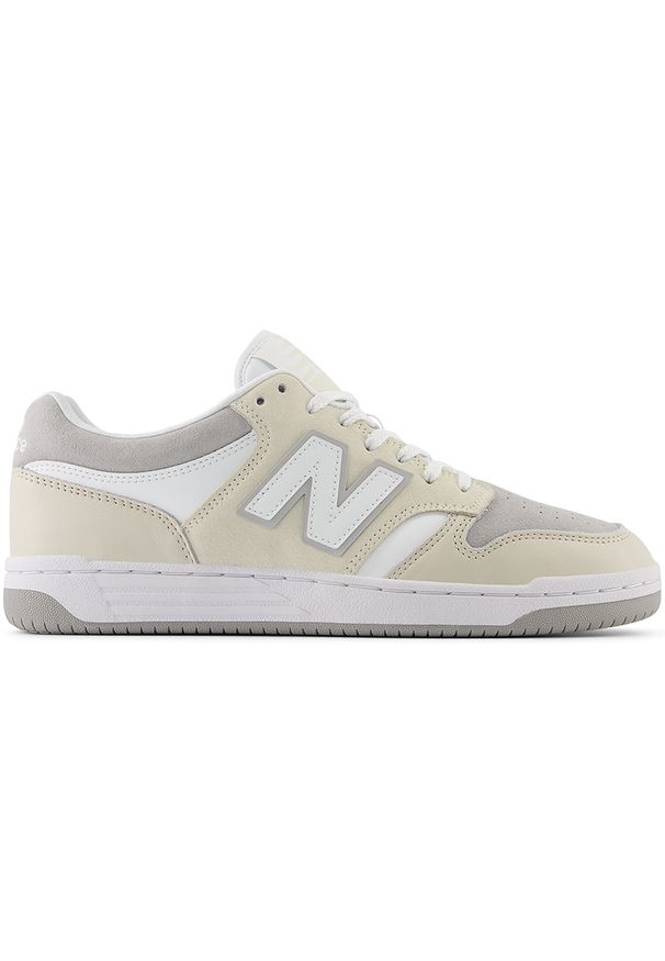 Buty unisex New Balance BB480LGW – beżowe. Okazja: na co dzień. Kolor: beżowy. Materiał: dresówka, materiał, syntetyk. Szerokość cholewki: normalna. Sport: turystyka piesza