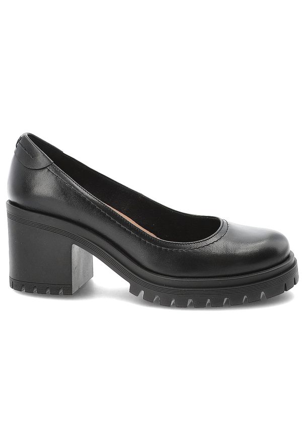 Czarne Półbuty Armodo Skórzane Obuwie Damskie Na Obcasie. Okazja: na co dzień, do pracy. Kolor: czarny. Materiał: skóra. Obcas: na obcasie. Styl: casual, klasyczny. Wysokość obcasa: średni