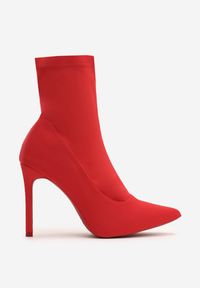 Renee - Czerwone Botki Sensually. Nosek buta: szpiczasty. Kolor: czerwony. Materiał: materiał, satyna. Szerokość cholewki: normalna. Obcas: na szpilce #4