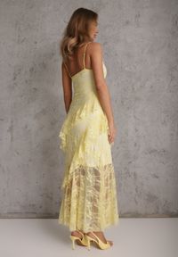 Renee - Żółta Koronkowa Sukienka na Ramiączkach Ozdobiona Falbankami Silurelle. Okazja: na co dzień. Typ kołnierza: kołnierz z falbankami. Kolor: żółty. Wzór: aplikacja. Typ sukienki: proste. Materiał: koronka. Długość rękawa: na ramiączkach. Sezon: lato. Styl: casual #5