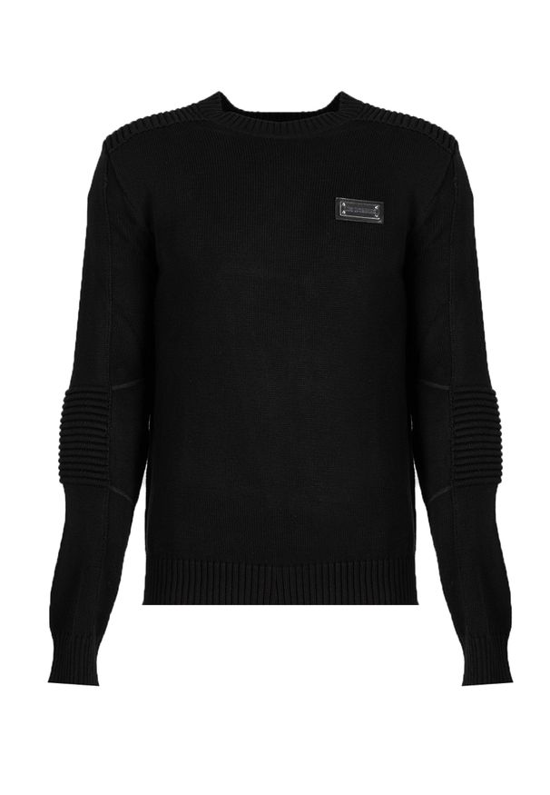 Les Hommes Sweter | LKK122-607U | Motorcycle Jumper | Mężczyzna | Czarny. Okazja: na co dzień. Kolor: czarny. Materiał: bawełna. Styl: casual