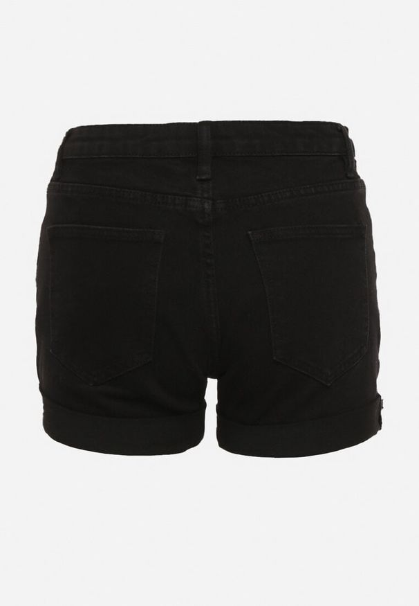 Born2be - Czarne Jeansowe Szorty z Bawełną i Wysokim Stanem Ozdobione Przetarciami Vimaselle. Okazja: na co dzień. Stan: podwyższony. Kolor: czarny. Materiał: bawełna, jeans. Wzór: aplikacja. Sezon: lato. Styl: casual, elegancki, wizytowy