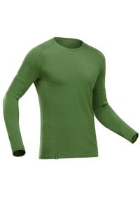 FORCLAZ - Koszulka trekkingowa męska z długim rękawem Forclaz MT500 merino. Kolor: zielony. Materiał: materiał, poliamid, wełna. Długość rękawa: długi rękaw. Długość: długie
