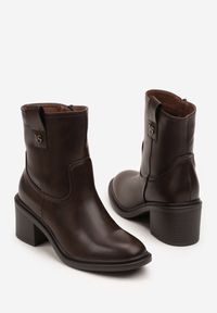 Born2be - Ciemnobrązowe Botki na Obcasie Vices z Ozdobą Alerrise. Kolor: brązowy. Materiał: jeans. Wzór: aplikacja. Obcas: na obcasie. Styl: elegancki. Wysokość obcasa: średni #7