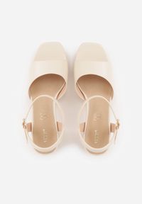 Born2be - Beżowe Sandały VICES na Słupku i Platformie z Wkładką ze Skóry Naturalnej Azimara. Okazja: na randkę, na ślub cywilny, na wesele. Zapięcie: pasek. Kolor: beżowy. Materiał: skóra. Obcas: na platformie. Styl: wizytowy #9