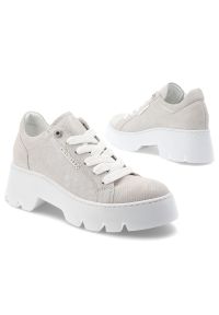 CheBello - Srebrne Półbuty Chebello Modne Obuwie Damskie. Zapięcie: sznurówki. Kolor: srebrny. Materiał: materiał. Styl: elegancki, klasyczny #3