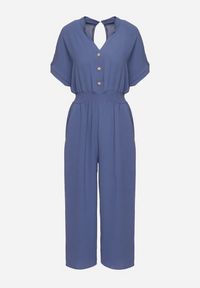 Born2be - Granatowy Wiskozowy Kombinezon o Taliowanym Kroju z Szerokimi Nogawkami Delsea. Okazja: do pracy. Kolor: niebieski. Materiał: wiskoza. Długość rękawa: krótki rękaw. Długość: krótkie. Styl: elegancki #7
