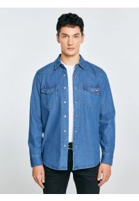 Big-Star - Koszula męska jeansowa niebieska Western 121. Okazja: na co dzień. Kolor: niebieski. Materiał: jeans. Wzór: melanż. Styl: casual #1