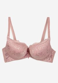 Renee - Różowy Biustonosz Push Up Ozdobiony Koronką Nelithwen. Kolor: różowy. Materiał: koronka. Rodzaj stanika: push-up. Wzór: aplikacja, koronka #3