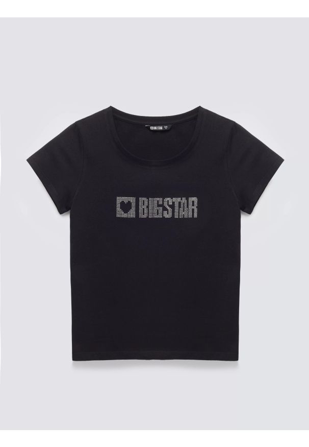Big-Star - Koszulka damska z logo BIG STAR z cyrkonii czarna Avra 906. Kolor: czarny