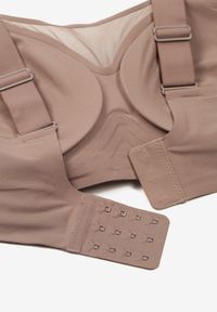 Born2be - Ciemnobeżowy Gładki Biustonosz z Siateczkową Wstawką i Szerokimi Ramiączkami Salandrea. Kolor: beżowy. Rodzaj stanika: wyciągane miseczki. Wzór: gładki #6