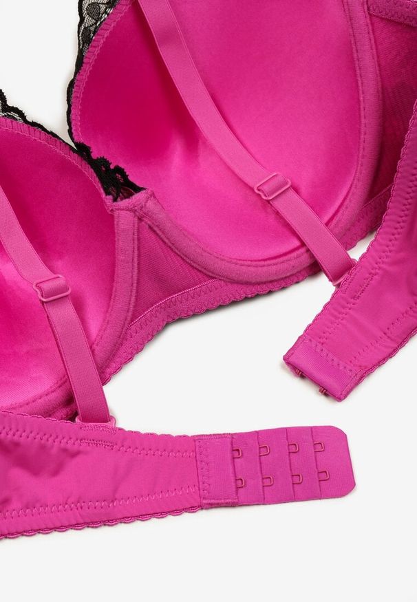 Born2be - Czarno-Fuksjowy Biustonosz Typu Full Cup z Ozdobną Koronką Lanithiel. Kolor: czarny. Materiał: koronka. Wzór: koronka