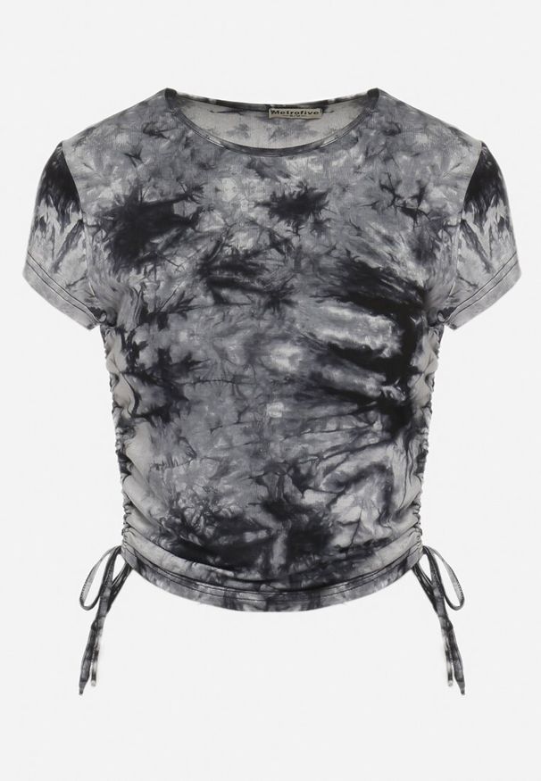 Born2be - Czarno-Szary T-shirt Tie-Dye z Wiskozy o Krótkim Fasonie Haliarissa. Okazja: na co dzień. Kolor: czarny. Materiał: wiskoza. Długość: krótkie. Styl: casual