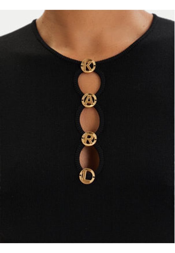 Karl Lagerfeld - KARL LAGERFELD Bluzka B1W18014 Czarny Slim Fit. Typ kołnierza: dekolt w karo. Kolor: czarny. Materiał: wiskoza