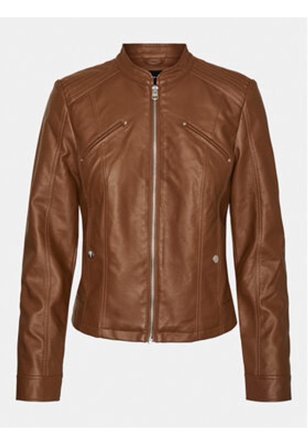 Vero Moda Kurtka z imitacji skóry Favodona 10288555 Brązowy Regular Fit. Kolor: brązowy. Materiał: skóra