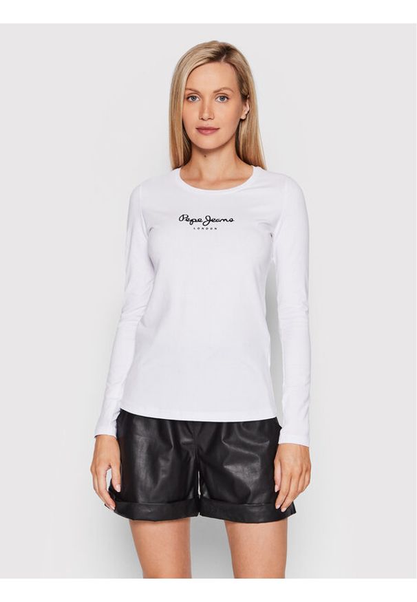 Pepe Jeans Bluzka New Virginia PL505203 Biały Slim Fit. Kolor: biały. Materiał: bawełna
