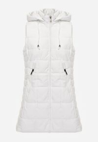 Renee - Biała Kamizelka Ozdobiona Pikowaniem i Odpinanym Kapturem Atoria. Okazja: na co dzień, na spacer. Kolor: biały. Materiał: jeans. Wzór: aplikacja. Styl: casual #2