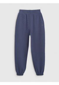 4f - 4F Spodnie dresowe z waflowej dzianiny damskie - granatowe XXL. Kolor: niebieski. Materiał: dresówka, dzianina