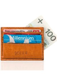 Solier - Skórzany portfel wizytownik męski SOLIER SA13 jasny brąz. Kolor: brązowy. Materiał: skóra
