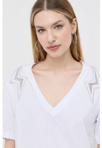 Pinko t-shirt bawełniany kolor biały. Kolor: biały. Materiał: bawełna. Długość rękawa: krótki rękaw. Długość: krótkie. Wzór: aplikacja #3